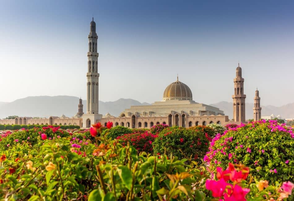 The geometric beauty of  of the Muscat Grand Mosque and its garden in the early morning - 2