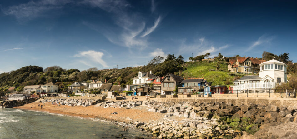 A classic English seaside cove on the Isle of Wight, England